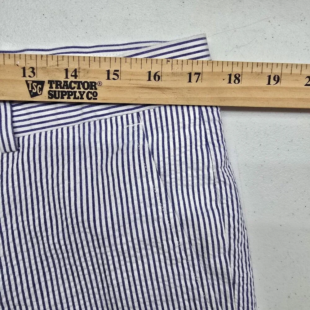 Stafford Seersucker Chino Pants Mens 34x29 (34x28) White Blue Stripe 100% Cotton